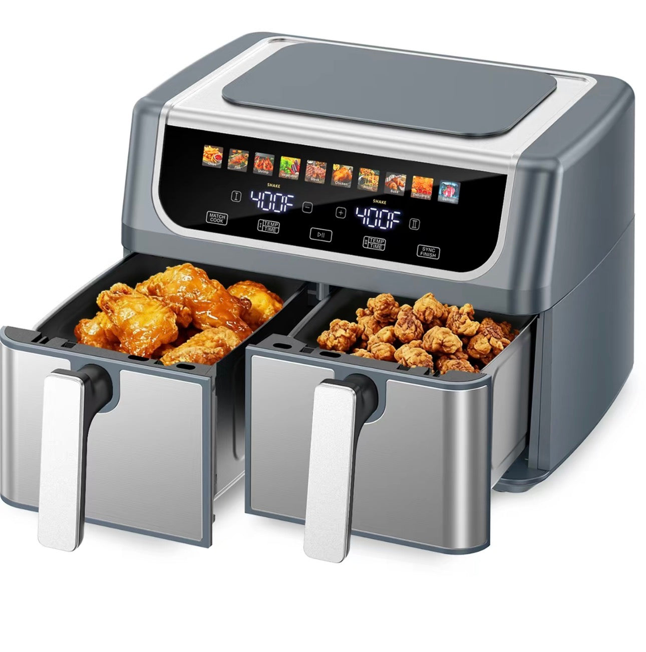 9QT Dual Basket Air Fryer, 2 Independent 4.75QT Nonstick Baskets with Easy View Windows, Sync Finish & Hi-Fry Functions, Digital Double Air Fryer, Black