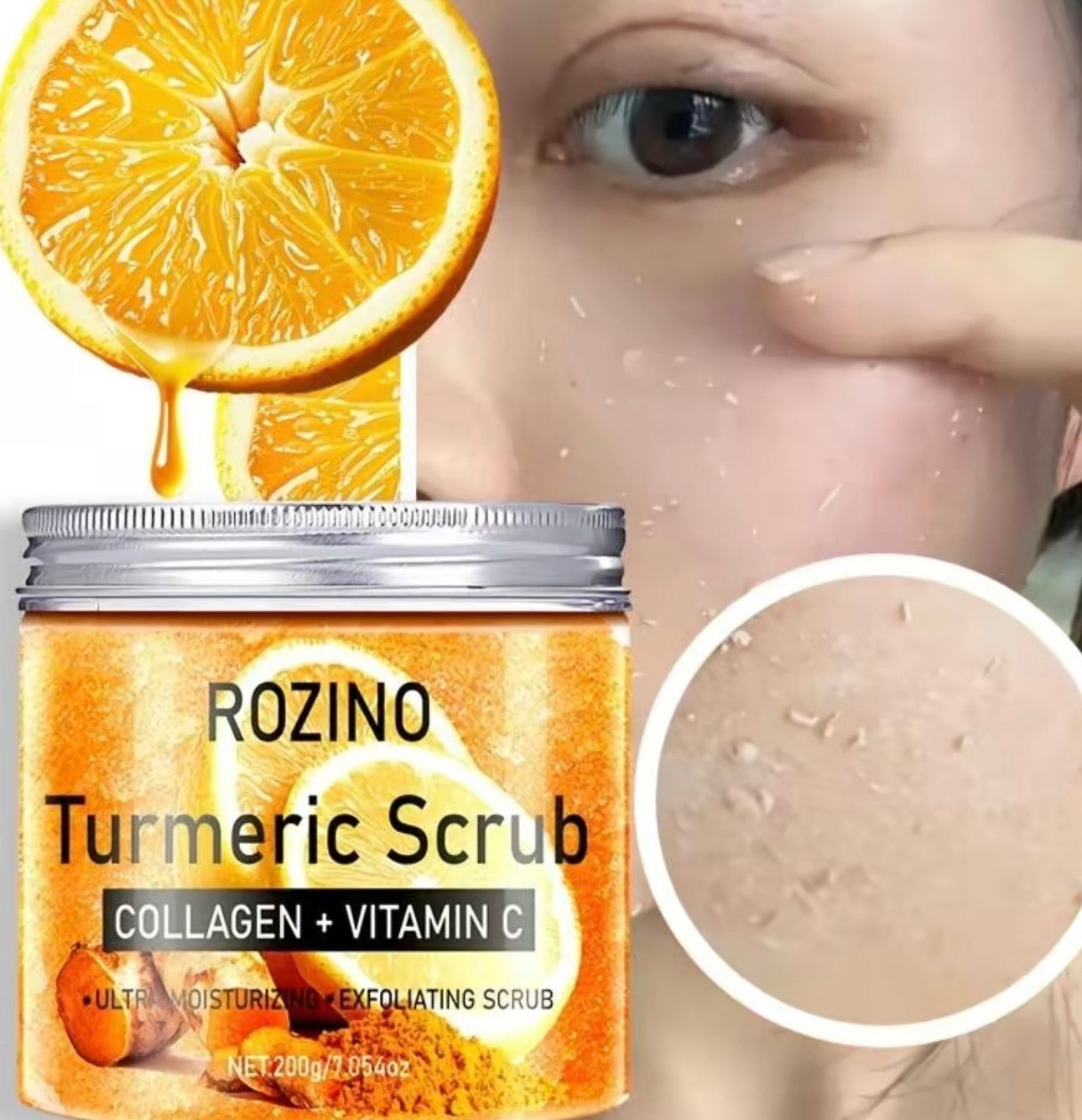 ROZINO Turmeric Scrub with Collagen & Vitamin C Ultra Moisturizing Exfoliating Skincare for All Skin Types