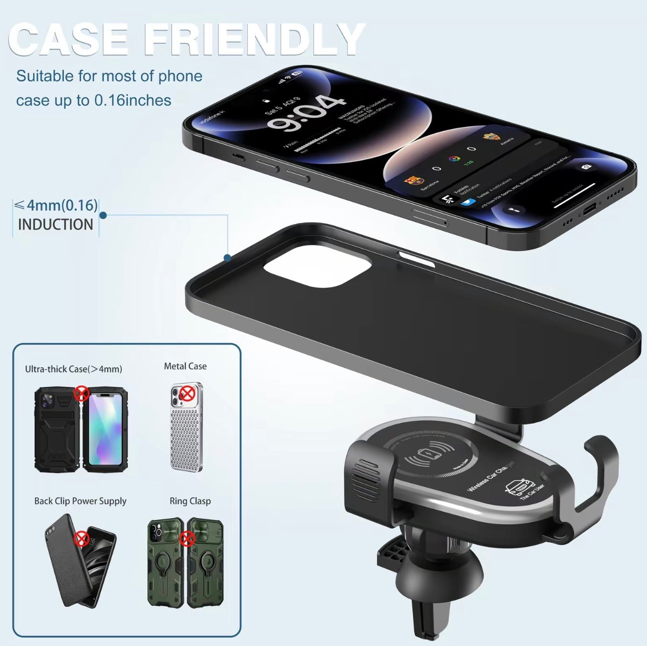 Wireless Car Charger, 15W Fast Car Charger Phone Holder fit for iPhone 16 15 14 13 12 11 Pro Max,
Samsung Galaxy S23 S22 S21