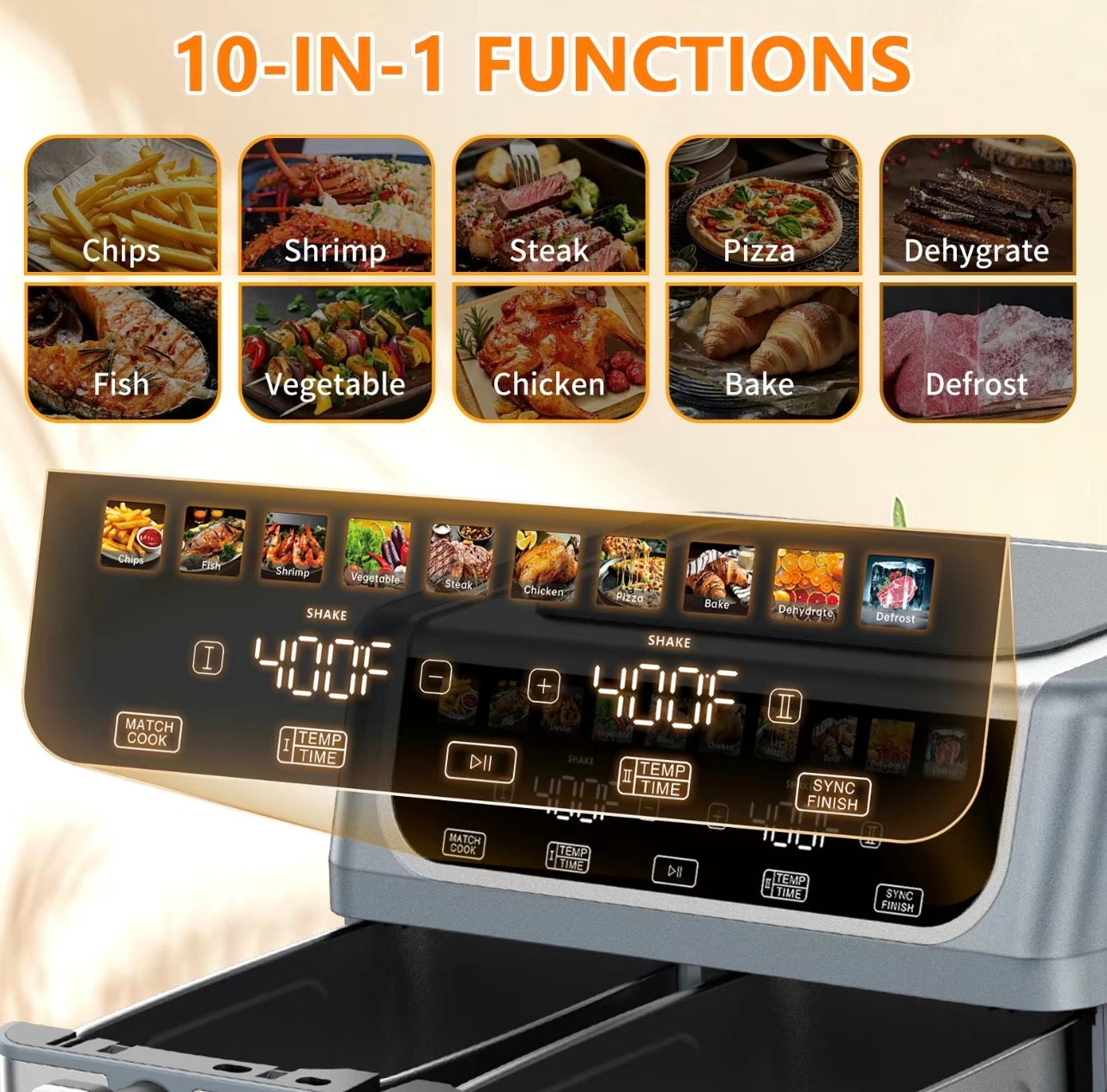 9QT Dual Basket Air Fryer, 2 Independent 4.75QT Nonstick Baskets with Easy View Windows, Sync Finish & Hi-Fry Functions, Digital Double Air Fryer, Black