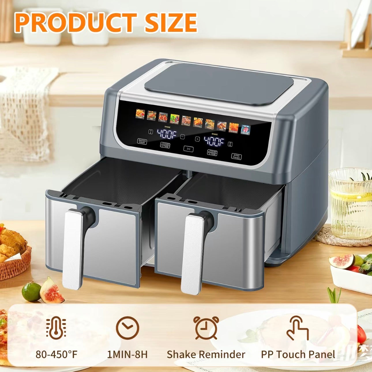 9QT Dual Basket Air Fryer, 2 Independent 4.75QT Nonstick Baskets with Easy View Windows, Sync Finish & Hi-Fry Functions, Digital Double Air Fryer, Black