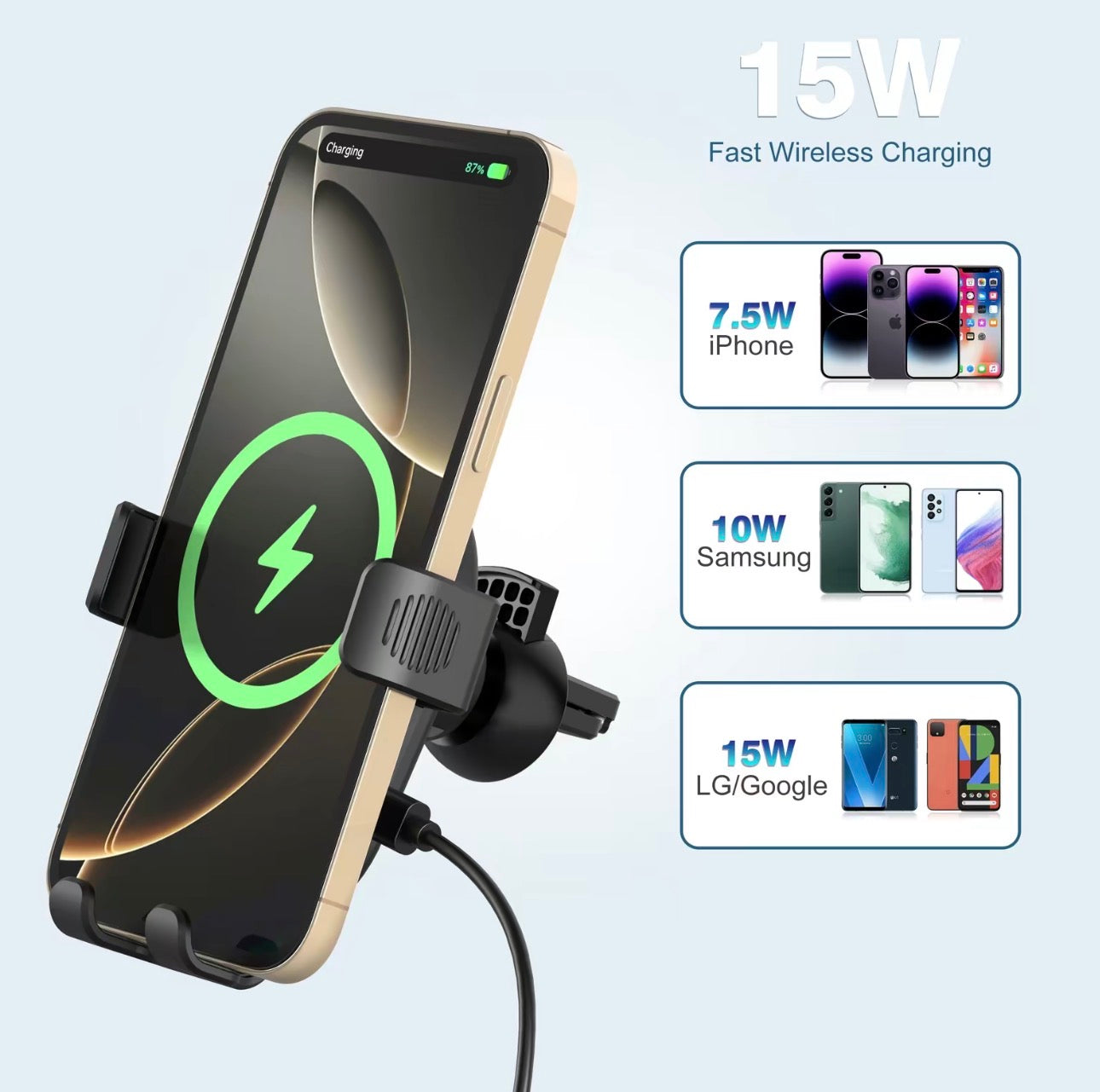 Wireless Car Charger, 15W Fast Car Charger Phone Holder fit for iPhone 16 15 14 13 12 11 Pro Max,
Samsung Galaxy S23 S22 S21