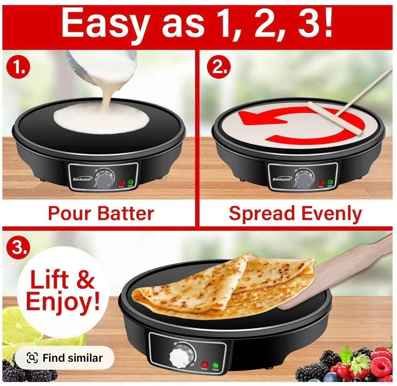 Brentwood 12-Inch Electric Non-Stick Crepe Pancake Maker
