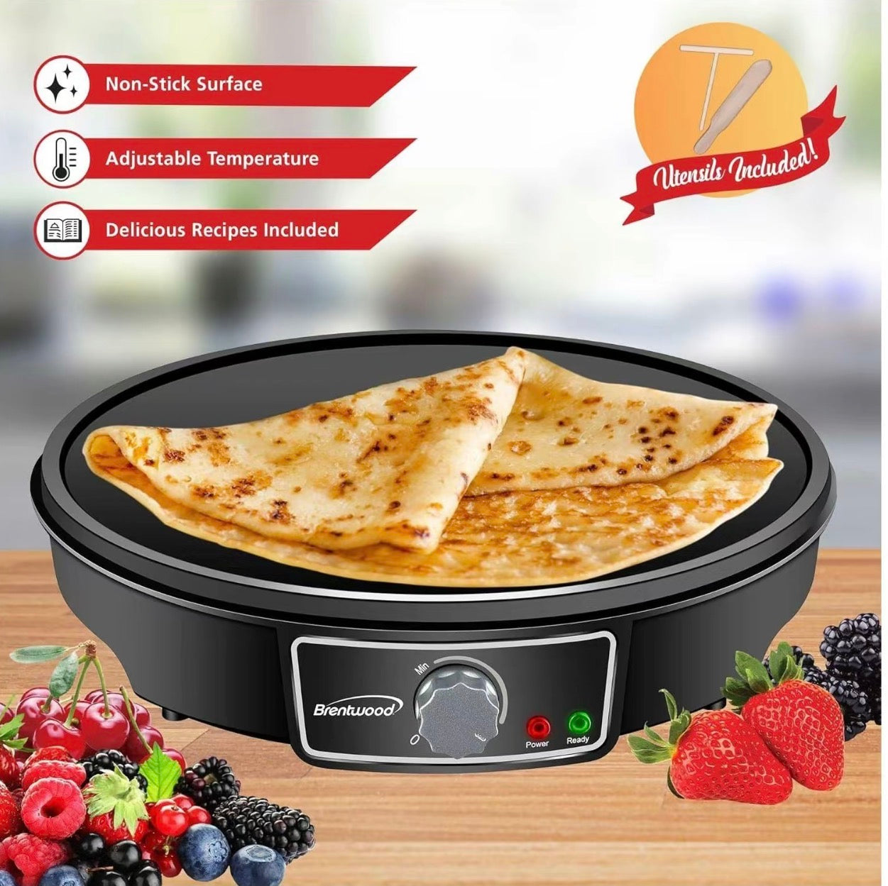 Brentwood 12-Inch Electric Non-Stick Crepe Pancake Maker