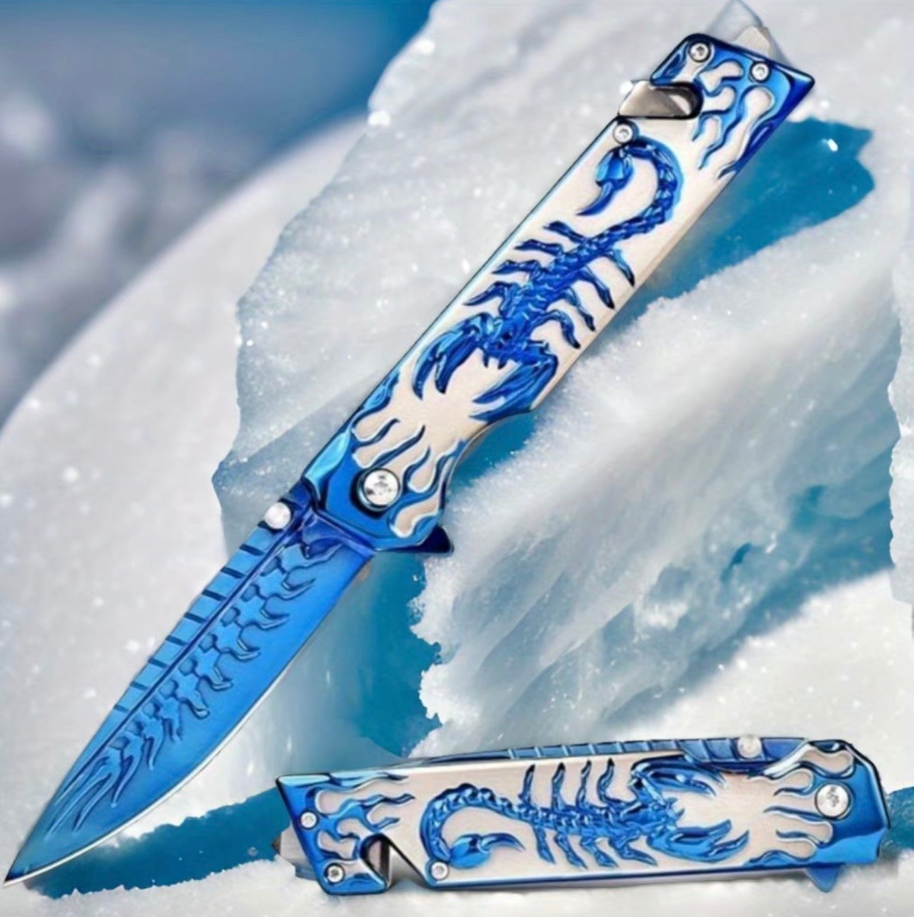 3D scorpion embossed manual outdoor folding knife, suitable for outdoor camping and hiking, durable men's EDC gift, Christmas gift, birthday gift.