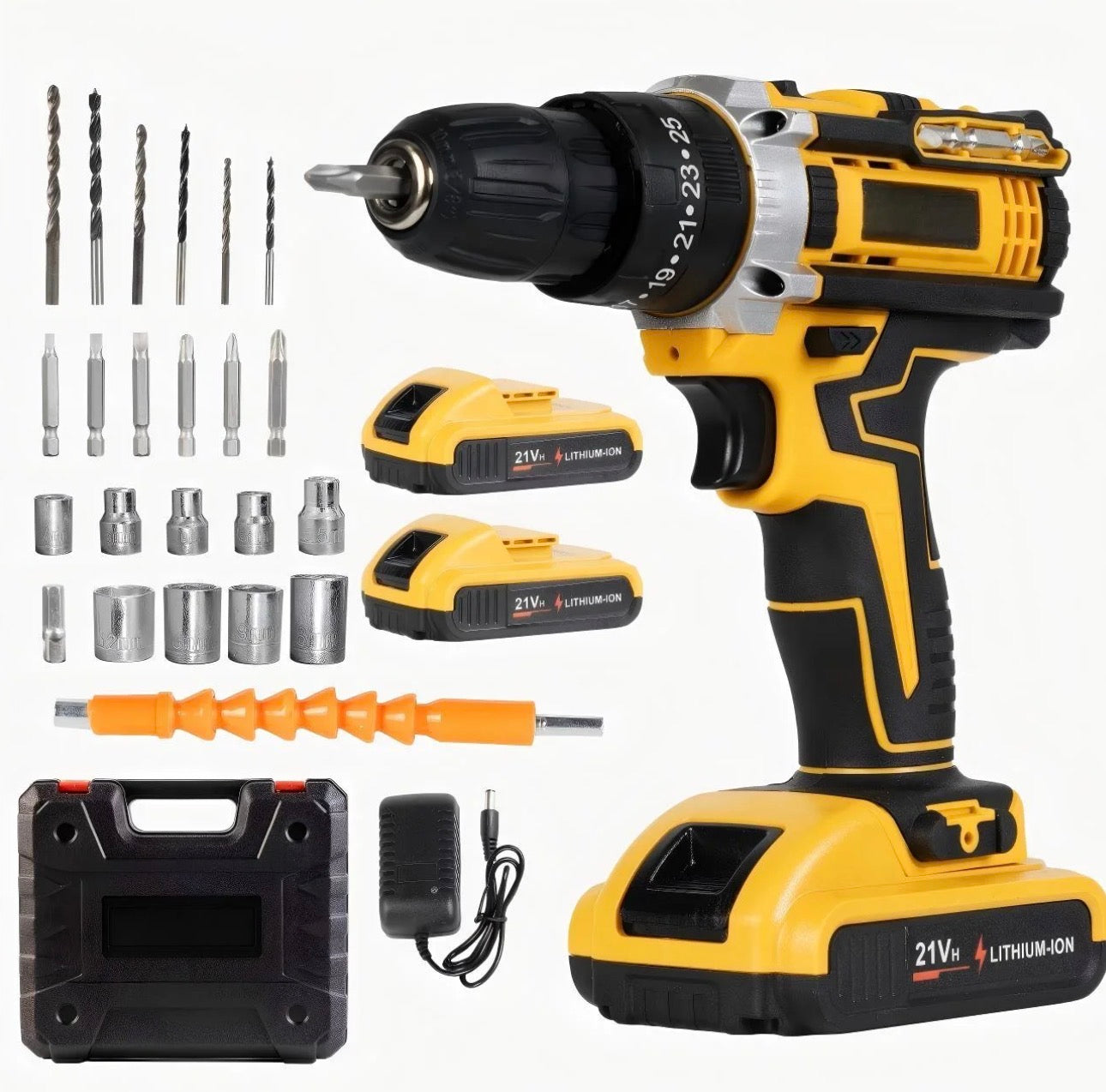 21V Cordless Drill Set, Impact Drill Screwdriver with Work Light, Adjustable Speed, Comes with 2 Batteries and Fast Charger, Complete Drilling Tools and Storage Case, Ideal for Home Maintenance, Men | Christmas Holiday Gift