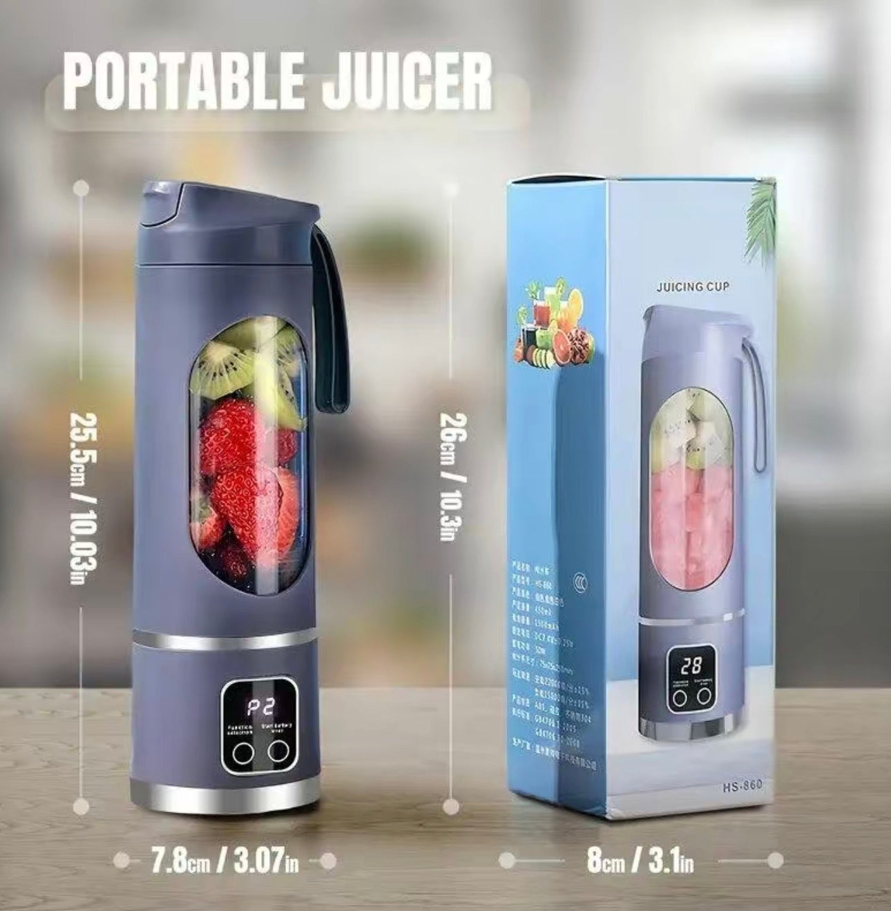 Portable 15.22oz USB Rechargeable Personal Blender with LED Display, Durable ABS Material, Perfect for Smoothies & Juices, Home Kitchen Essential